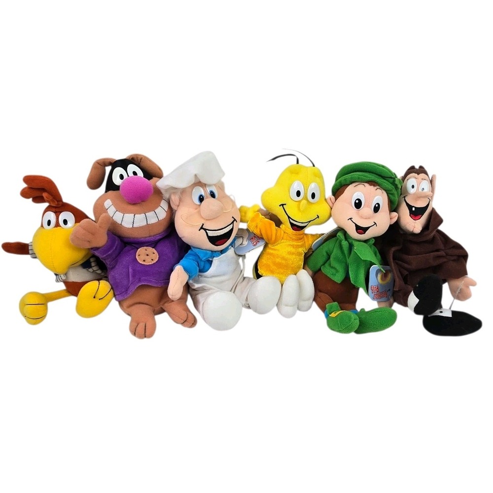 6 NOS 1998 General Mills Cereal Breakfast Pals 8" Plush Collection with Tags